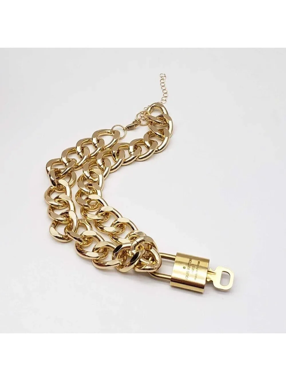 Authentic Louis Vuitton Lock & Key with Unbranded Cuban Stylle Gold Plated Chain